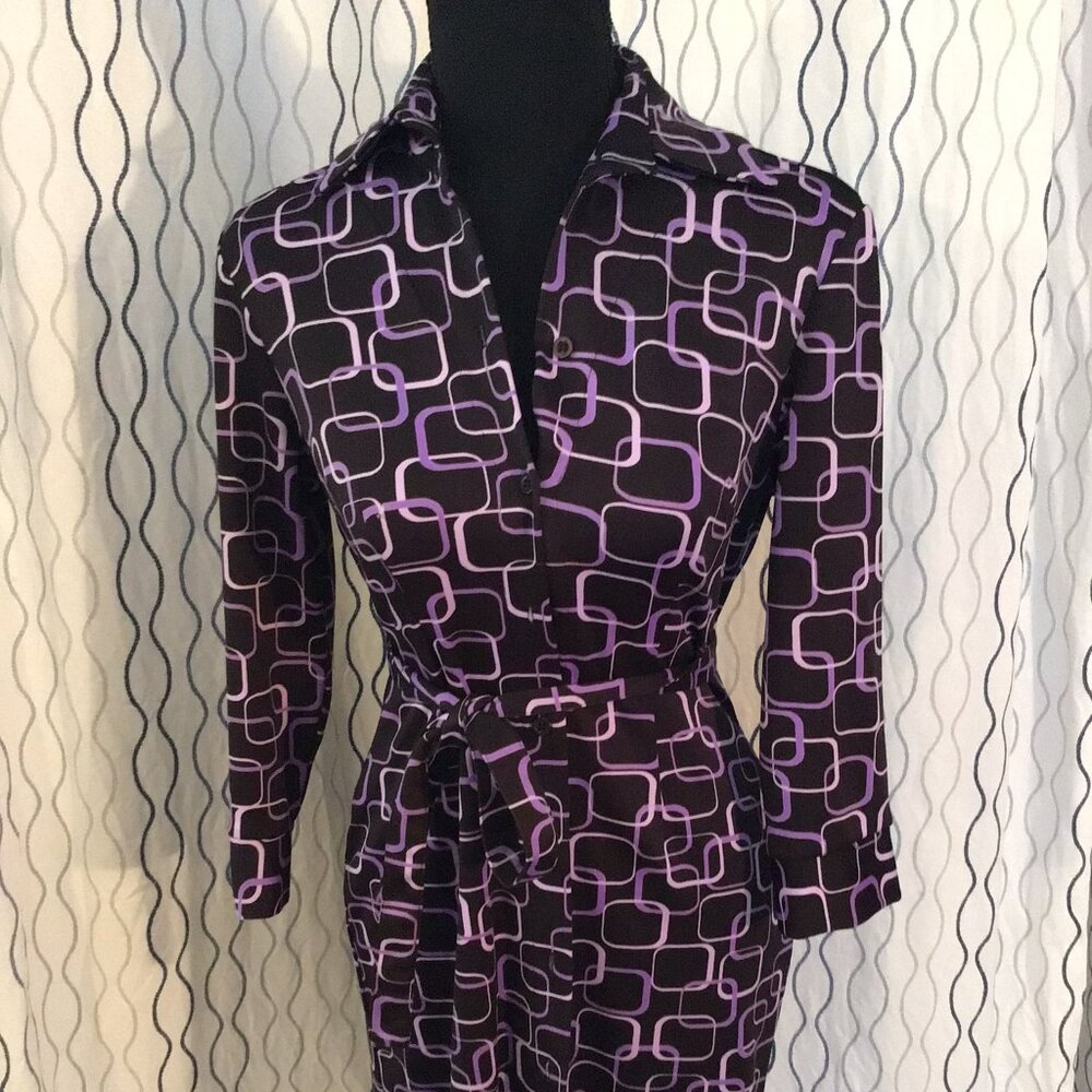 Purple, black and white dress- with belt
